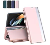 Genérico Radujy/Lovreko Luxury Electroplated Leather Magnetic Phone Case, with Phone Stand and Pen Slot, Anti-Fall Leather Case, for Galaxy Z Fold 3/4/6/5/7 Series (for Z fold3,Pink)