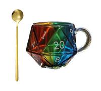 Genérico Rainbow Glass D20 Dice Mug,Polyhedral Dice Coffee Cup with Handle, Transparent Glass Game Mug for RPG Lovers,Gifts for Fantasy Lovers (1pc)