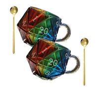 Genérico Rainbow Glass D20 Dice Mug,Polyhedral Dice Coffee Cup with Handle, Transparent Glass Game Mug for RPG Lovers,Gifts for Fantasy Lovers (2pc)