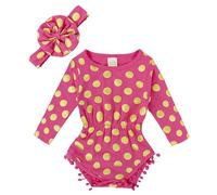 Genérico Rana Bebé Niña Manga Larga Suave Body Impreso Oro Pompón Diseño Lindo Cómodo Primavera Otoño Ropa 2026(3-4 años)