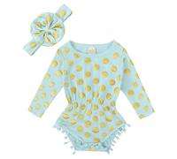 Genérico Rana Bebé Niña Manga Larga Suave Body Impreso Oro Pompón Diseño Lindo Cómodo Primavera Otoño Ropa 2026(Light Green, 2-3 años)