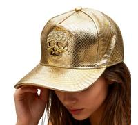Genérico Rapper Hat - Breathable Structured Flat, Retro Gold 80s Snapback Cap, PU Leather Cotton Adjustable Headwear Hat, Durable Reinforced Accessory Case Cap | For Women Men Sports Event Outdoor