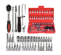 Genérico Ratcheting Wrench Set, New Slim Hand Tool Ratchet, Complete Socket Tool Kit with 46 Adjustment Tools (Red 46pcs/Set)