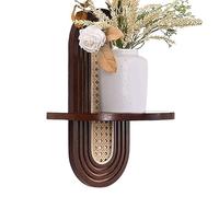 Genérico Rattan Wall Shelf, Bohemian Corner Shelfs Rack, Walls Mounted Display Racks, Decorative Hanging Shelf for Flower Pots, Potted Plants, Collectibles, Garden Organizer Displays, Brown