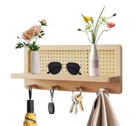 Genérico Rattan Wall Shelf, Wooden Boho Shelves, 15,67 x 6,69 x 3,9 pulgadas Rustic Wall Organizer, Nursery Bookshelf with Hooks, Farmhouse Hanging Shelf for Entryway, Living Room, Study
