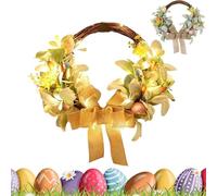 Genérico Rattan Wreath for Easter Decor, Bow Knot Spring Artificial Flower Wreath, Rustic Egg Outdoor Wreaths with Led Lamp for Decorations Wedding Party Porch,Novelty Housewarming Gift