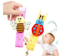 Genérico Rattle Socks - 2 Pcs Båby Wrist Rattles | Soft Plush Sensory Toy Set Foot Finder Socks and Wrist Bells | Interactive Learning Activity Toy For 0-6 Months Iñfants Stroller Car Seat Travel
