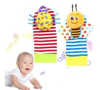 Genérico Rattle Socks - 2 Pcs Båby Wrist Rattles | Soft Plush Sensory Toy Set Foot Finder Socks and Wrist Bells | Interactive Learning Activity Toy For 0-6 Months Iñfants Stroller Car Seat Travel