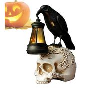 Genérico Raven Figurine, Gothic On Skull Collectible Figurines, Sculpture Resin with Solar Lantern, Halloween Decorations Desk Decor For Bedroom Living Room Garden Party Supplies
