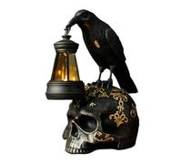 Genérico Raven Skull Figurine, Halloween Crow Statue, Gothic Resin Decor, Solar Light Feature, Indoor Outdoor Use, Home Garden Lawn Porch, 3.15x5.12x6.69 Inches Black 1 Piece