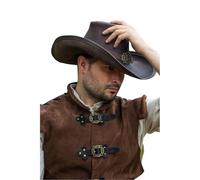 Genérico RawBlade Sombrero de Mosquetero de Cuero, Negro con Hebilla Decorativa, Estilo Medieval para LARP y Recreación (Brown, XXL)