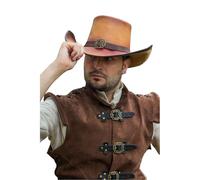 Genérico RawBlade Sombrero de Mosquetero de Cuero, Negro con Hebilla Decorativa, Estilo Medieval para LARP y Recreación (Light Brown, XXL)