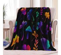 Genérico Realismo Mágico Hongos Hojas Flores Manta de Franela 180 x 220 cm Mantas Sherpa, Negro Mantas De Lana Súper Esponjosas Adultos Y Niños Manta Cama Suave Y Cálida
