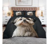 Genérico Realista Animales Shih Tzu Juego de Funda Nórdica Doble Cara con Impresión 3D, Ropa de Cama, Antialérgica y Resistente, 135 x 200 cm, Gris