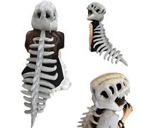 Genérico Realistic Dinosaur Skeleton Costume Set, Halloween Dinosaur-Themed Skull Cosplay Props, Adult Dinosaur Jumpsuit with Skull Headpiece and Spine Attachment