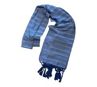 Genérico Rebozo artesanal de 5 metros apto para prácticas de doula, hecho a mano en México (Azul claro con azul oscuro)