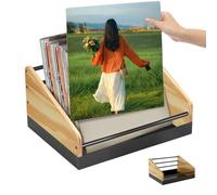 Genérico Record Holder - Iron Wood LP Storage Shelf, Music Album Rack, Compact Desktop File Organizer with Modern Grid Frame | Stylish Display for Studio Home Library Condo Cabinet