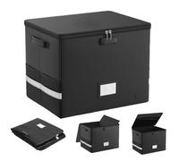Genérico Record Storage Box, Storage Crate with Lid and Carry Handles for Album Collection, Water-Resistant Fireproof Organizer for Valuables, Magazines, Books, CDs, Vinyl Records, and Media Devices