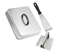 Genérico Rectangular Griddle Lid, Steaming Grill Cover, 14 Inches Stainless Steel Lid with Meat Press, Heavy-Duty BBQ Spatula with Heat Resistance, Kitchen Equipment Easy Cleaning, Cooking Supplies