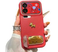 Genérico Red Bottom 3D Gold Lucky Horse Phone Case, 2026 New Pony Soft Shell Mobile Phone Cases, Anti-Fall Shockproof with Stand, for iPhone 17/16/15/14 Pro MAX (For 15 Pro MAX,Red-B)