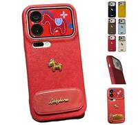 Genérico Red Bottom 3D Gold Lucky Horse Phone Case,Year of The Horse Reds Phone Case,2026 New Year Pony Mobile Protective Cover for iPhone 14/15/16/17 Pro MAX (Red(with Stand), for 15)