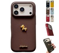 Genérico Red Bottom 3D Gold Lucky Horse Phone Case,Year of The Horse Reds Phone Case,2026 New Year Pony Mobile Protective Cover for iPhone 14/15/16/17 Pro MAX (Brown, for 14 Pro)