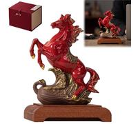 Genérico Red Ceramic Horse Statue, Zodiac Animal Sculpture Home Tabletop Ornament with Small Wooden Base and Gifts Box, Chinese Feng Shui Horse Figurines for Fire Horses Year 2026