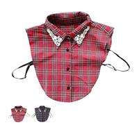 Genérico Red Christmas Plaid Rhinestone Detachable Collar, Women Classic Plaid Fakes Collar, Rhinestones Fake Collars Faux (Red)