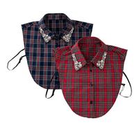 Genérico Red Christmas Plaid Rhinestone Detachable Collar,Women's Classic Fake Collar,Half-Shirt Choker Necklace for Holiday Outfits (2pcs)