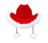 Genérico Red Cow Girl Hat | Santa Claus Headwear With White Plush Trim Red Cowboy Hat | For Family Kids Adults Western Party Holiday Photo Props Halloween Disco