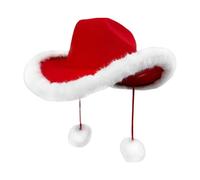 Genérico Red Cowboy Hat for Women - Santa Claus Headwear | Non-Woven Fabric with White Plush Trim, 34x37x13cm Size, 140g Weight, Christmas Western Party Holiday Photo Props Halloween Disco