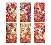 Genérico Red Envelopes for Money, 6 Pieces Horse Pattern Pockets, 2026 Lunar New Year Paper Envelopes for Boys Girls Adults, Birthday Celebration Winter Festival Gift Pack