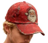 Genérico Red Holiday Béisbol Hat, Womens Fashionable Vintage Headwear, Santa Print Design For Lightweight Cotton With Comfortable Fit, Casual Cap Accessory, Daily Travel Party Sports