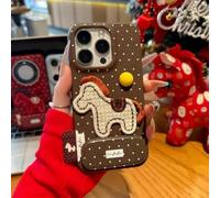 Genérico Red Pony Phone Case with a Mirror Stand, A Red-Embroidered Pony Phone Case for iPhone 12/13/14/15/16/17 Pro MAX Series (For 17,Brown)