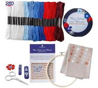 Genérico Red, White & Bloom Embroidery Kit, US 250th Anniversary 365-Day Floral American Flag Cross Stitch Set, Full Range of Embroidery Starter Kits for Beginners Adults