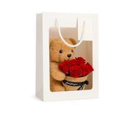 Genérico Regalo Mujer Osito de Peluche con una Cesta de Rosas y Bolsa de Regalo,Plush Teddy Bear with Pink Rose Bouquet Gift Set, Decorative Woven Basket, Black Ribbon, Gift Bag Included