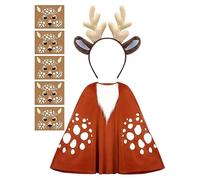 Genérico Reindeer Poncho - Christmas Costume | Adult Women Deer Cosplay Outfit, with Headband Face Stickers, for Holiday Parties Events Photography Stage Performances Carnival