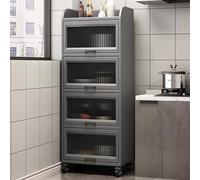 Genérico Rejilla para Horno microondas con Ruedas, Armario de Cocina Independiente, Estante de Madera para panadería y Buffet, Puerta abatible para Especias y Platos, solución organizadora de Cocina