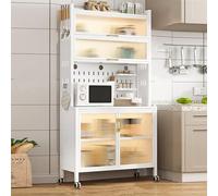 Genérico Rejilla para Horno microondas de 6 Niveles - Armario de Cocina de pie Blanco con Puerta abatible, Estante Organizador para Platos, Vino, ollas y sartenes, Mueble de Cocina Compacto