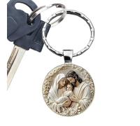 Genérico Religious Glass Keychain, Round Christian Faith Pendant, 1.5 Inch Key Ring with Clear, Inspirational Print Key Holder, Prayer Charm with Classic Style, Faith Accessory for Church Baptism