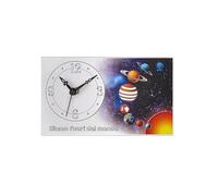 Generico Reloj con sistema solar, madera blanca, 9 x 15 cm, diseño espacial con planetas