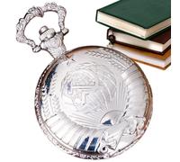 Genérico Reloj De Bolsillo Antiguo | Reoj Manual con De Aleación Y Vidrio Reforzado con Minerales | Diseño En Relieve Ďe Trigo Çon Estrella Đe Mapa Grabado En Dorado Plateado | Colgante D́e Cadena V