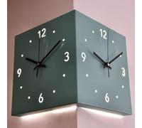 Genérico Reloj de Pared de Esquina de Doble Cara, con Sensor de luz y Escala Digital, silencioso y a Pilas, Ideal para Dormitorio, Sala de Estar y Oficina. (Blue)