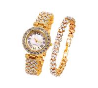 Generico Reloj de pulsera con brillantes - Reloj de mujer de oro rosa, diseño elegante y sencillo, para uso diario, citas, viajes, casa, oficina, trabajo, eventos, noches, Gold Watch+bracelet,