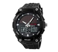 Generico Reloj deportivo para hombre con energía solar | ABS & PU, correa de 9,5 pulgadas, carcasa de 44 mm, resistente al agua 50 m | pantalla de tiempo, luminoso, alarma, fecha, semana | reloj