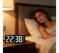 Generico Reloj digital | Temperature Date Display Ambient Lighting - 4-Level LED Clock Desk Decor - for Home Office Living Room Apartment Desk Bookshelf Travel Kids Adults