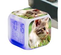 Generico Reloj LED en forma de gato, reloj despertador digital con luz que cambia de color, pantalla de hora de 12/24 horas, divertido reloj de mesa con luz nocturna para la habitación de los Bam