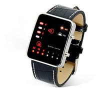 Genérico Reloj LED Sport Digital Unisex Adulto Negro Cuero 9.5"x1" 1.4"x1.5" Binario Agua Resistente