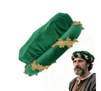 Genérico Renaissance Hat - Soft Velvet Vintage Gold Trim Medieval Roll Brim Costume Headpiece, Padded 14th Century Cosplay Hat For Halloween Party Stage Show Masquerade Ball