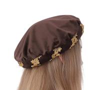Genérico Renaissance Hat - Soft Velvet Vintage Gold Trim Medieval Roll Brim Costume Headpiece, Padded 14th Century Cosplay Hat For Halloween Party Stage Show Masquerade Ball